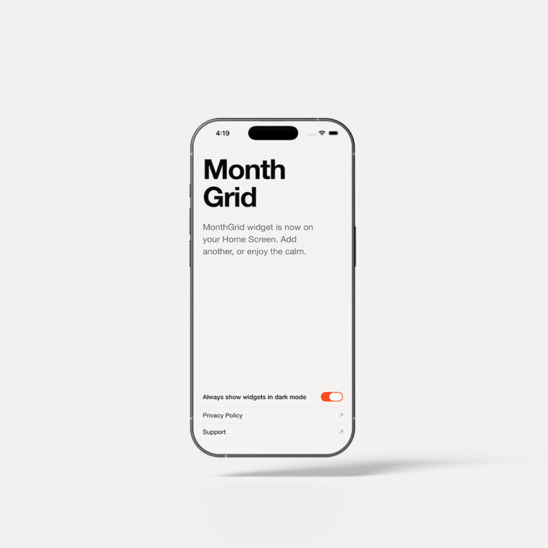 Screenshot of the MonthGrid app showing its main interface.