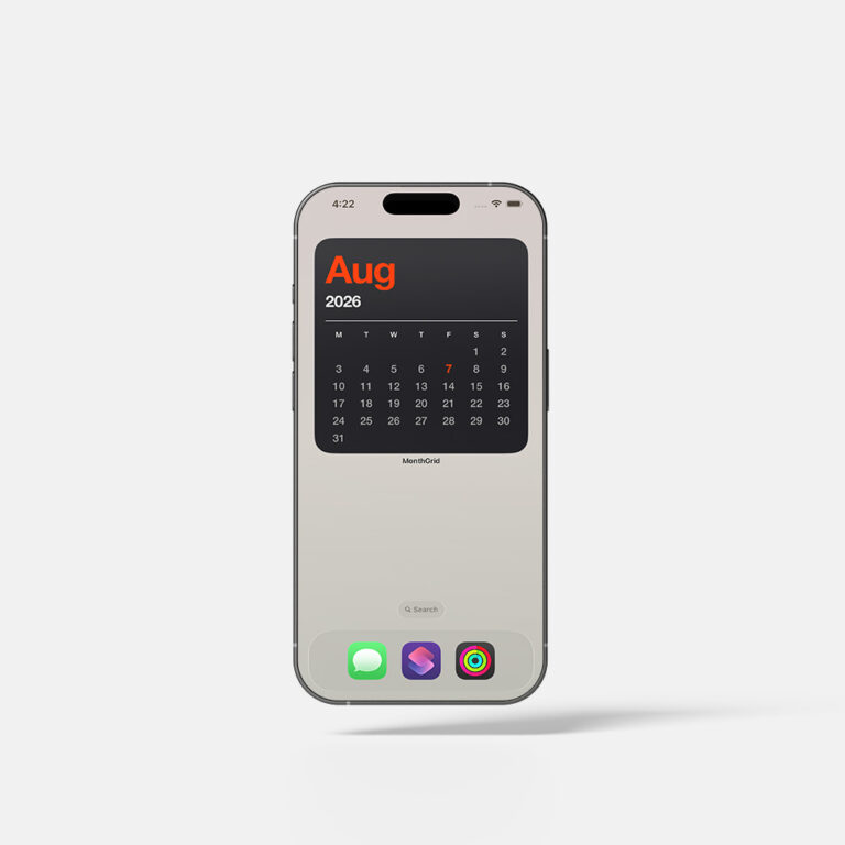 Screenshot of the MonthGrid app showing the large calendar widget option.